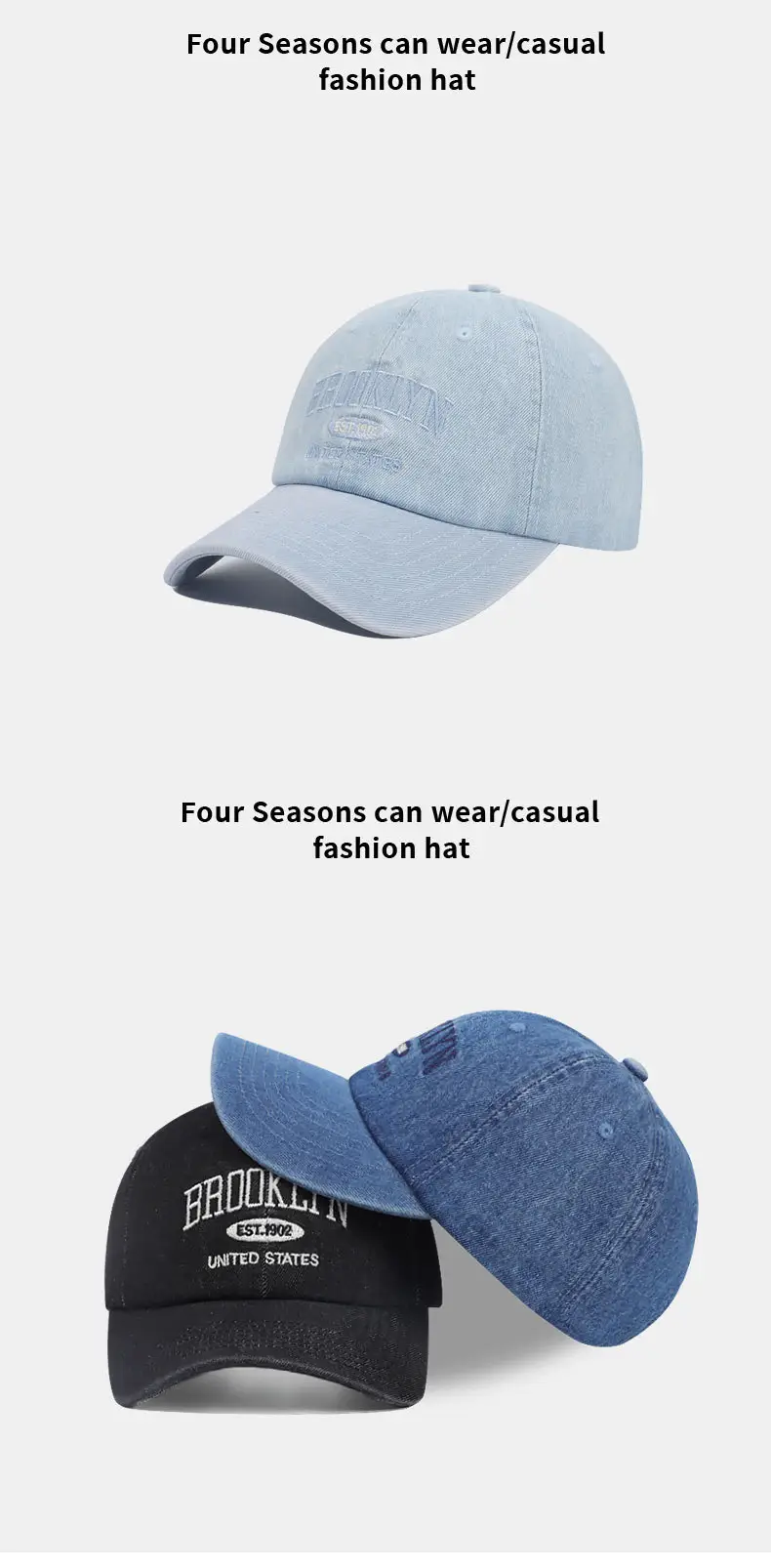 Women Denim Baseball Cap Large Head Circumference — feature 10
