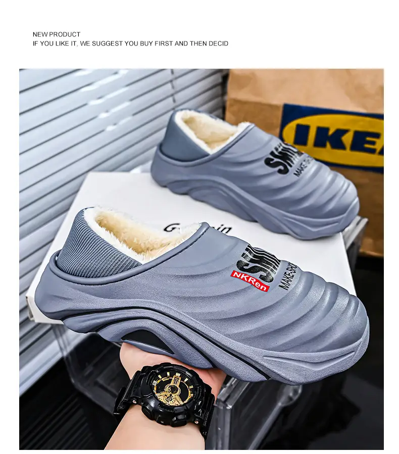Men's Cotton Slippers, Winter Velvet Warm Home Cotton Shoes, Heel-Covering Outer Wear, Non-Slip and Waterproof Men's Slippers — feature 17