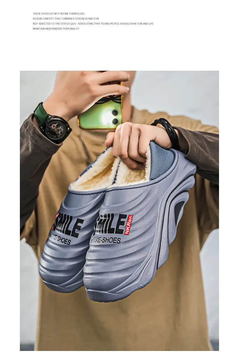 Men's Cotton Slippers, Winter Velvet Warm Home Cotton Shoes, Heel-Covering Outer Wear, Non-Slip and Waterproof Men's Slippers — feature 2