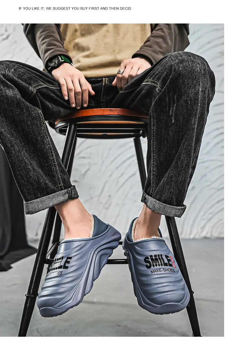 Men's Cotton Slippers, Winter Velvet Warm Home Cotton Shoes, Heel-Covering Outer Wear, Non-Slip and Waterproof Men's Slippers — feature 20