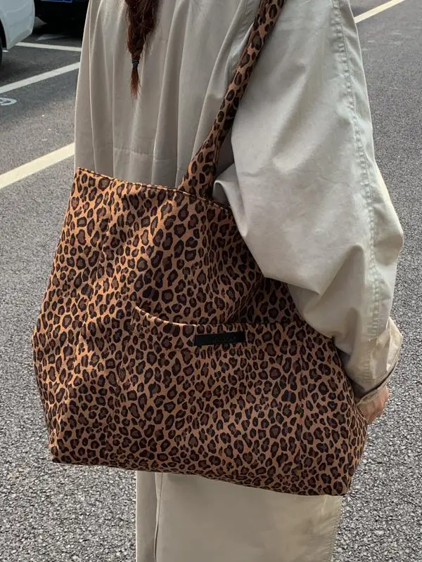 Leopard Print Canvas Tote Bag Large Capacity 2025 - Image 5