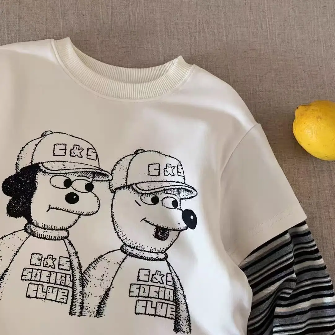 Children's Cartoon T-Shirt Boys Faux Two Piece Set