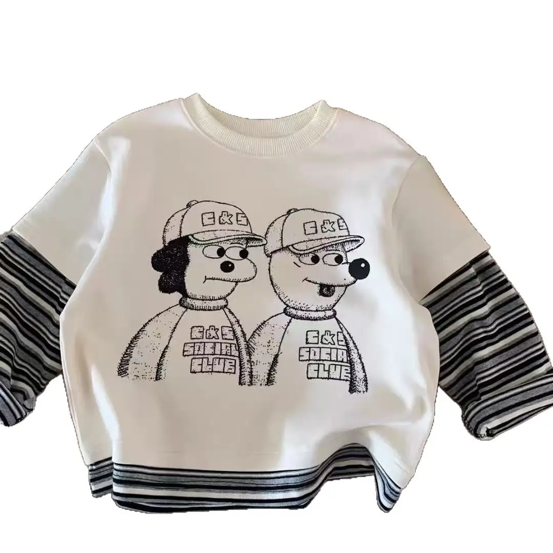 Children's Cartoon T-Shirt Boys Faux Two Piece Set