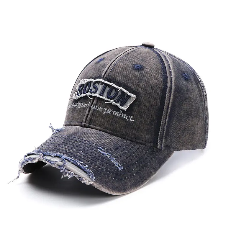 Purple Vintage Denim Baseball Cap with Embroidered Letter