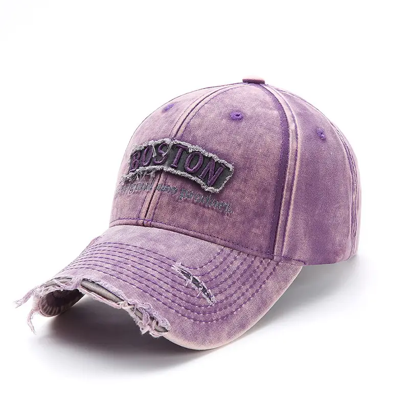 Purple Vintage Denim Baseball Cap with Embroidered Letter