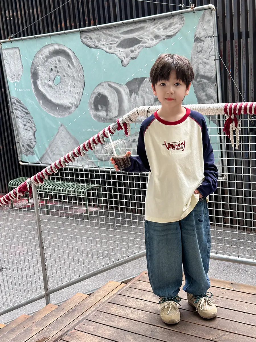 Boys Cotton Raglan T-Shirt with Embroidered Letters Top Stitching - Image 4