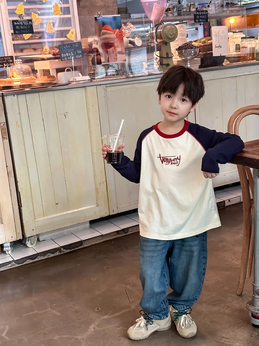 Boys Cotton Raglan T-Shirt with Embroidered Letters Top Stitching - Image 5