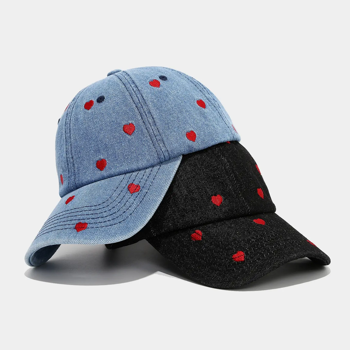 Women Heart Embroidered Denim Baseball Cap Blue - Image 6