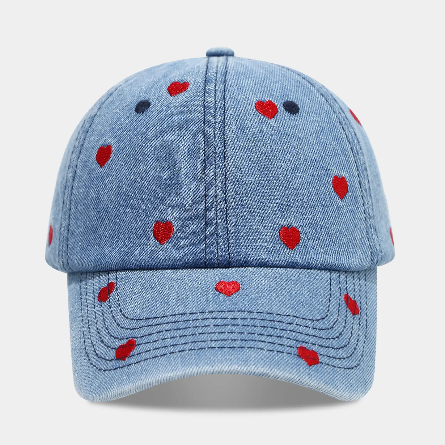 Women Heart Embroidered Denim Baseball Cap Blue - Image 8