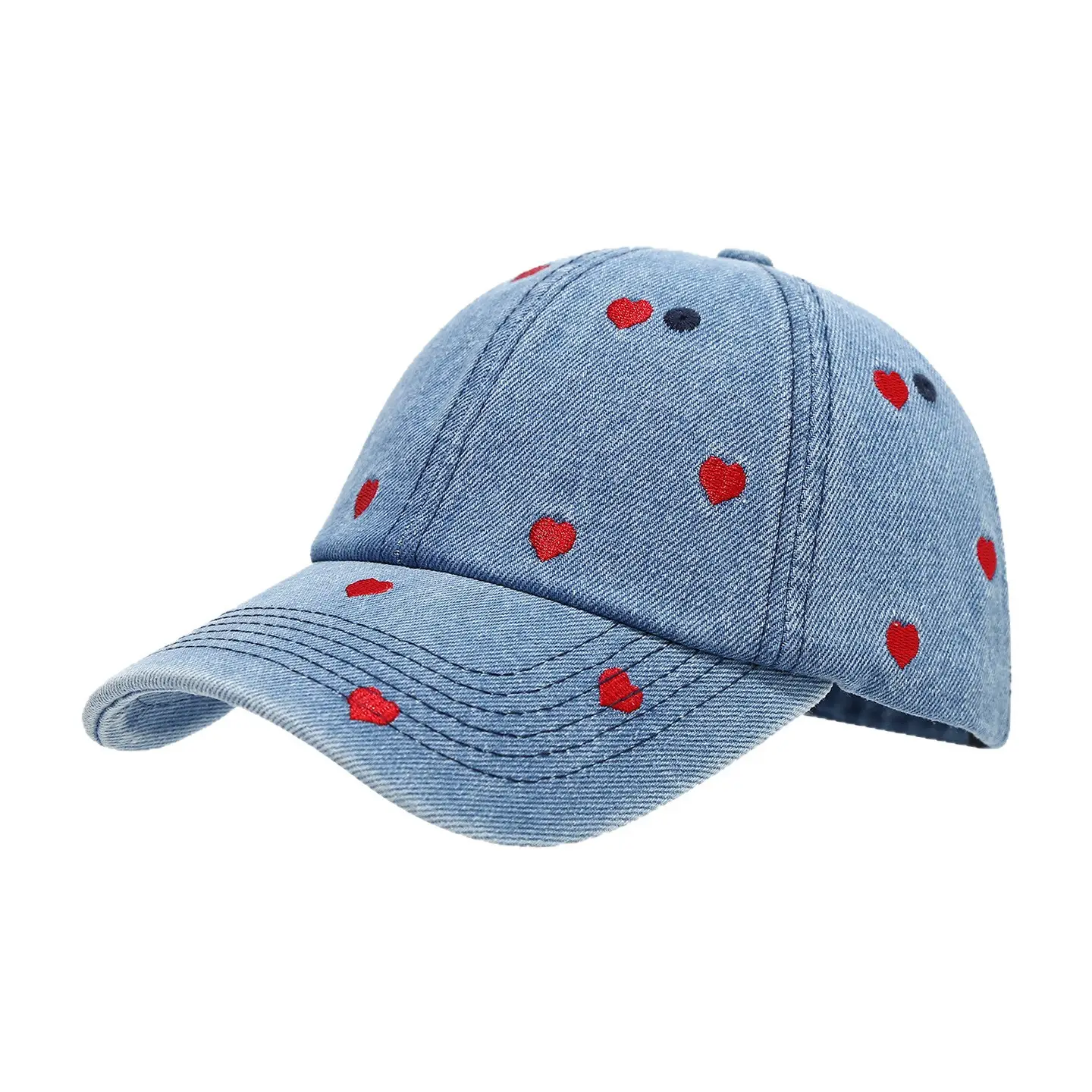 Women Heart Embroidered Denim Baseball Cap Blue - Image 9