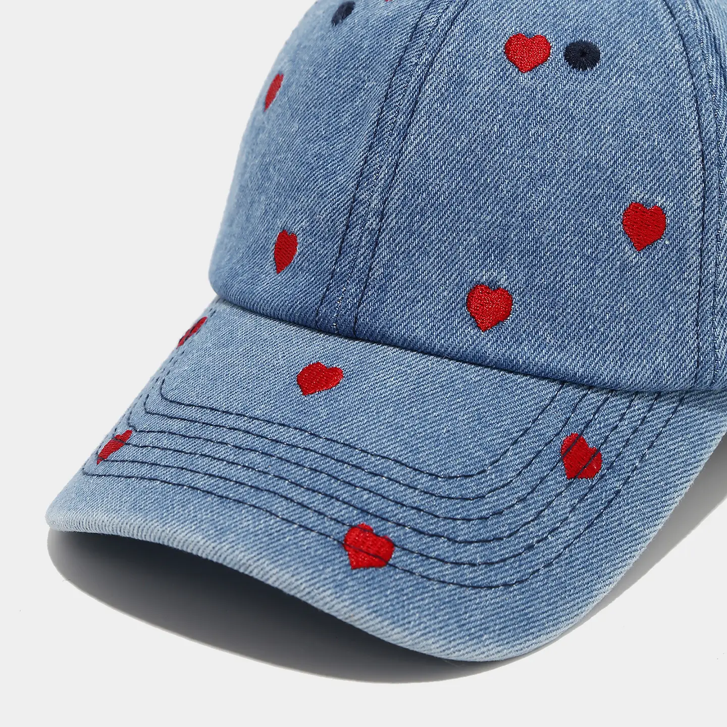 Women Heart Embroidered Denim Baseball Cap Blue — feature 8