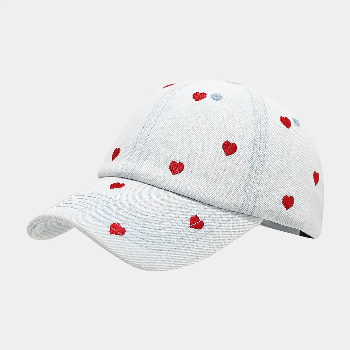 Women Heart Embroidered Denim Baseball Cap Blue - Image 2