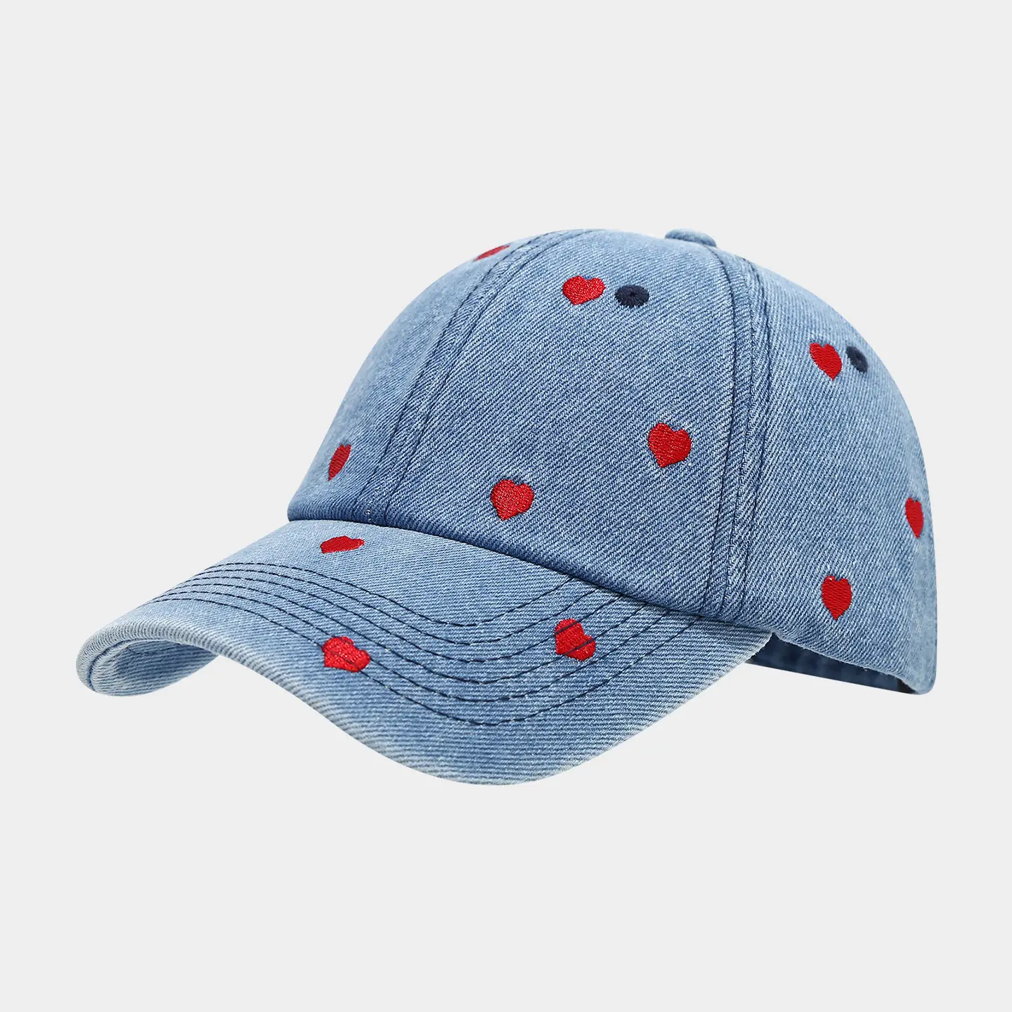 Women Heart Embroidered Denim Baseball Cap Blue - Image 3