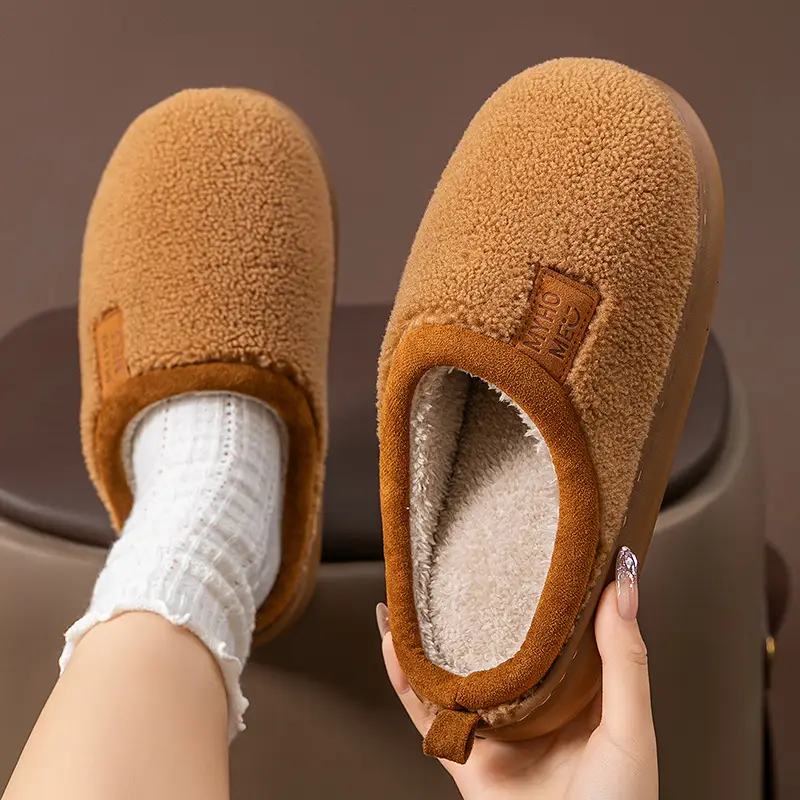 Lamb Velvet Cotton Slippers for Women 2025 New Home Indoor Non-Slip Warm Soft Bottom Silent Confinement Cotton Slippers for Men