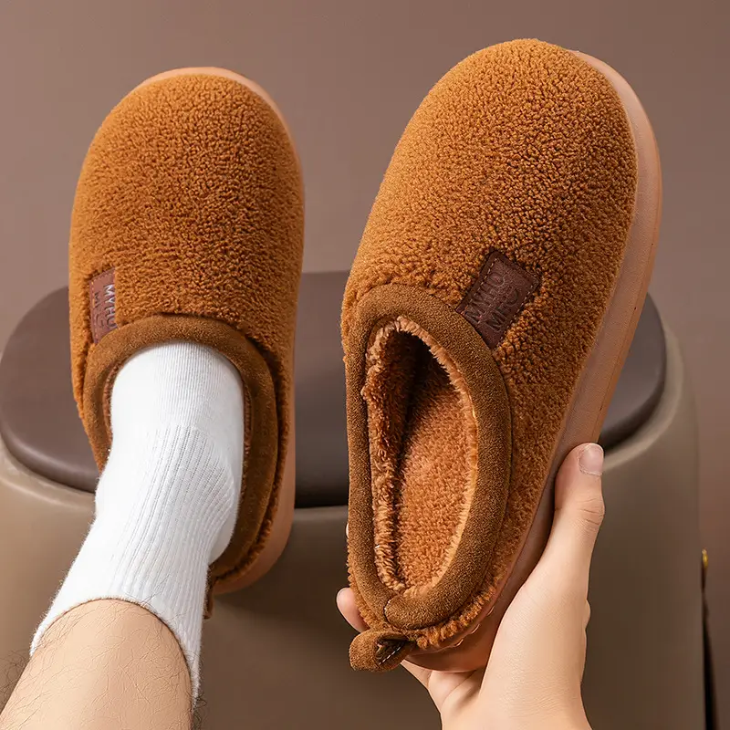 Lamb Velvet Cotton Slippers for Women 2025 New Home Indoor Non-Slip Warm Soft Bottom Silent Confinement Cotton Slippers for Men