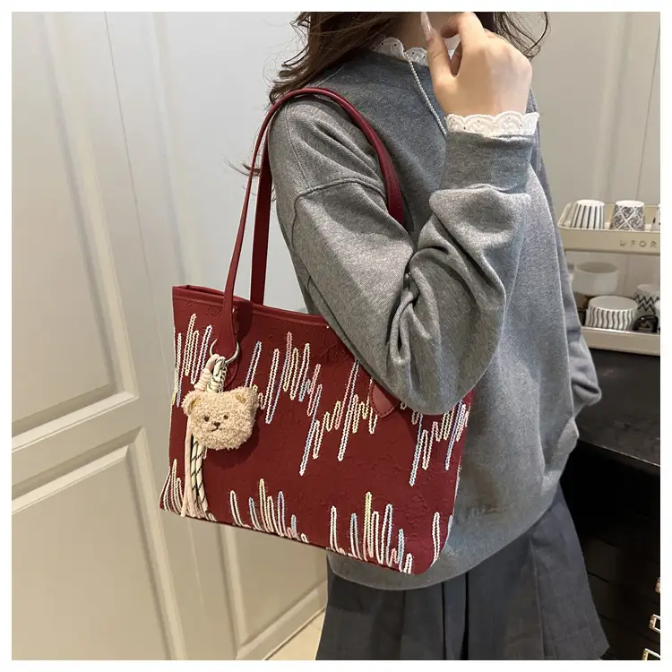 Pink Embroidered Shoulder Bag for Women Spring Summer Commute — feature 11