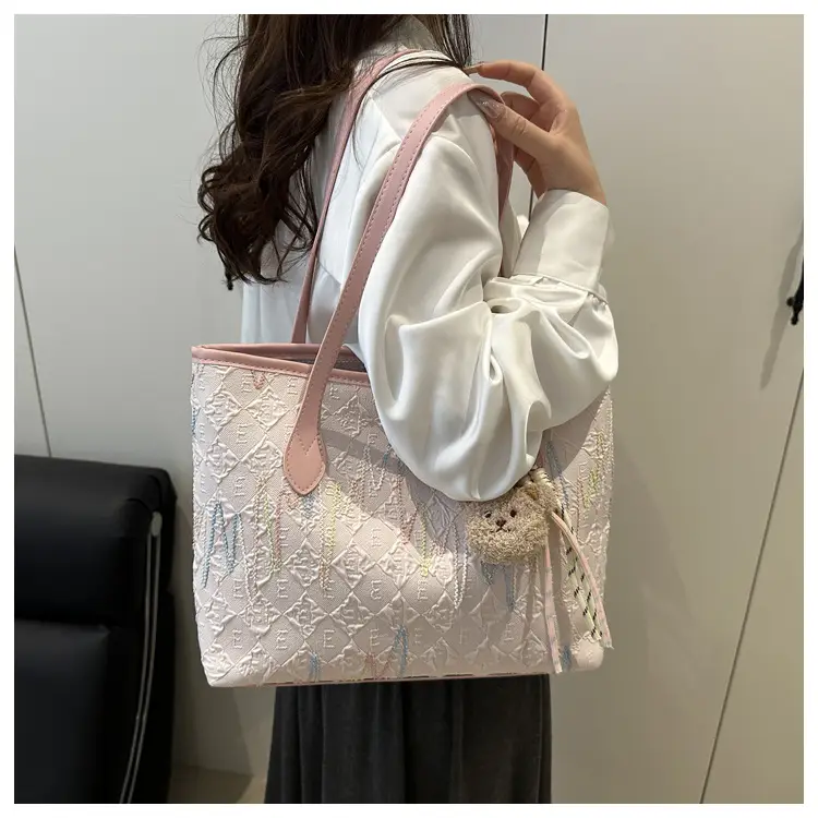 Pink Embroidered Shoulder Bag for Women Spring Summer Commute — feature 15