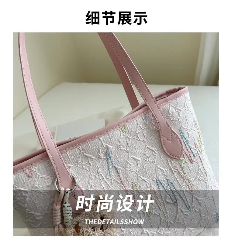 Pink Embroidered Shoulder Bag for Women Spring Summer Commute — feature 3