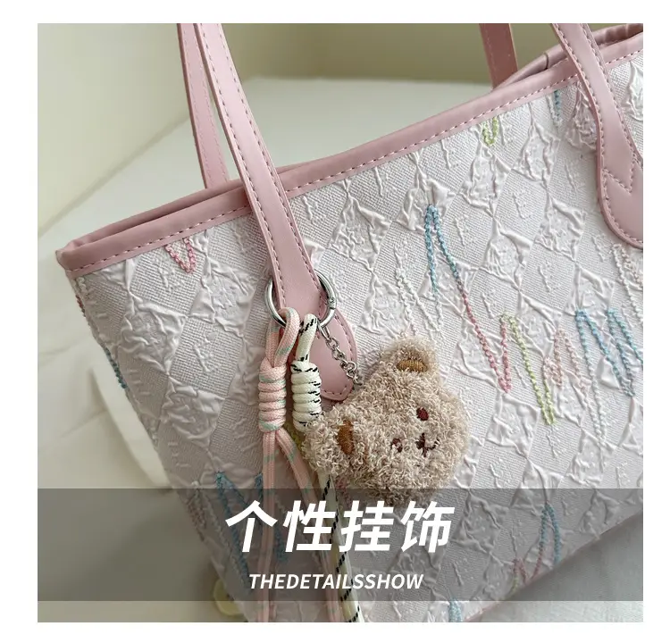 Pink Embroidered Shoulder Bag for Women Spring Summer Commute — feature 5