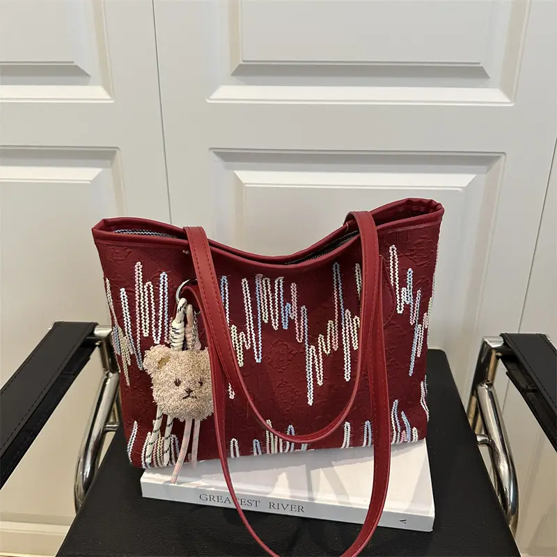Pink Embroidered Shoulder Bag for Women Spring Summer Commute - Image 3