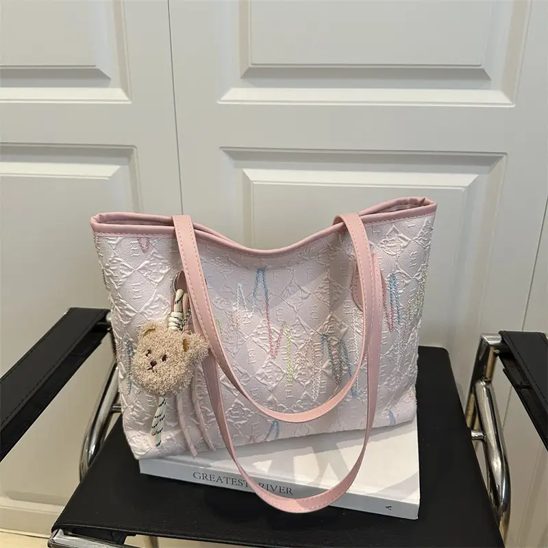 Pink Embroidered Shoulder Bag for Women Spring Summer Commute - Image 5