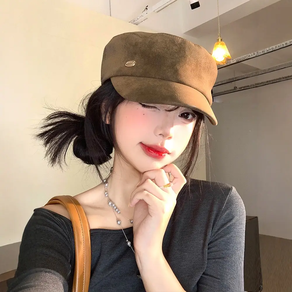 Women Retro Suede Peaked Cap Autumn Winter British Fashion - Image 4