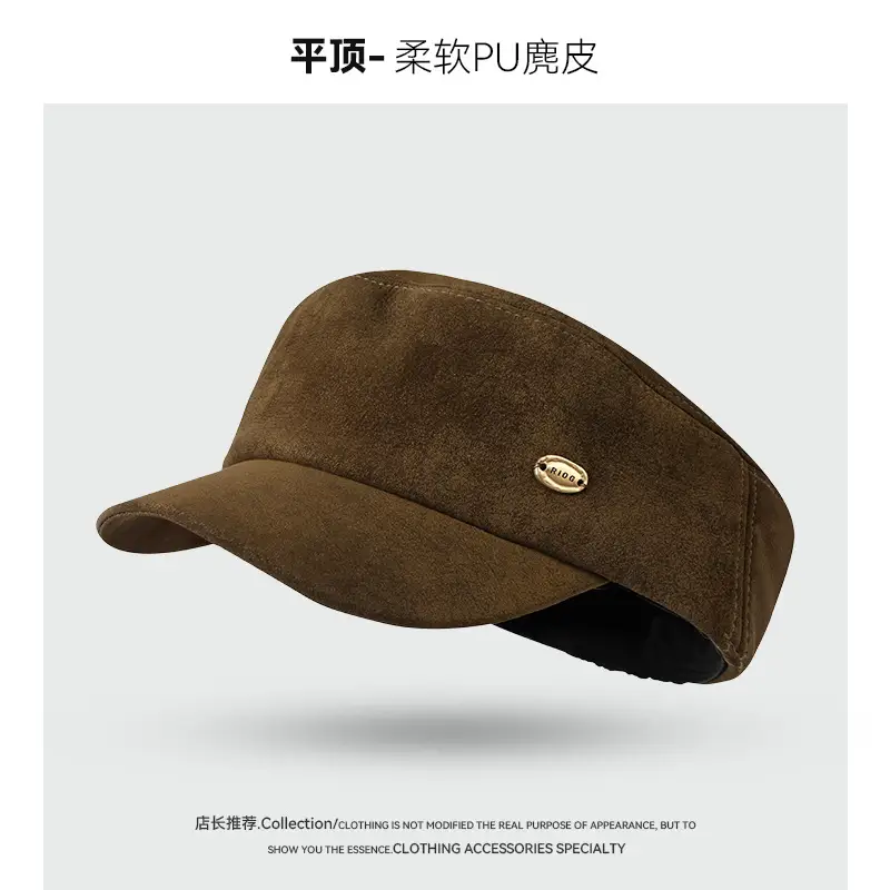 Women Retro Suede Peaked Cap Autumn Winter British Fashion - Image 3