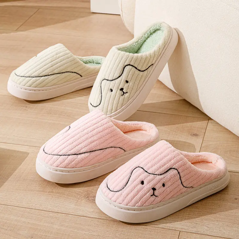 Cotton Slippers for Women to Wear Outside in Winter New Style Indoor Home Thick-Soled Non-Slip Plush Warm Couple Slippers for Men at Home