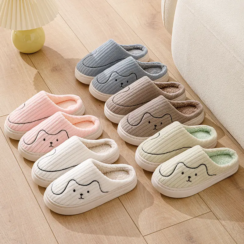 Cotton Slippers for Women to Wear Outside in Winter New Style Indoor Home Thick-Soled Non-Slip Plush Warm Couple Slippers for Men at Home