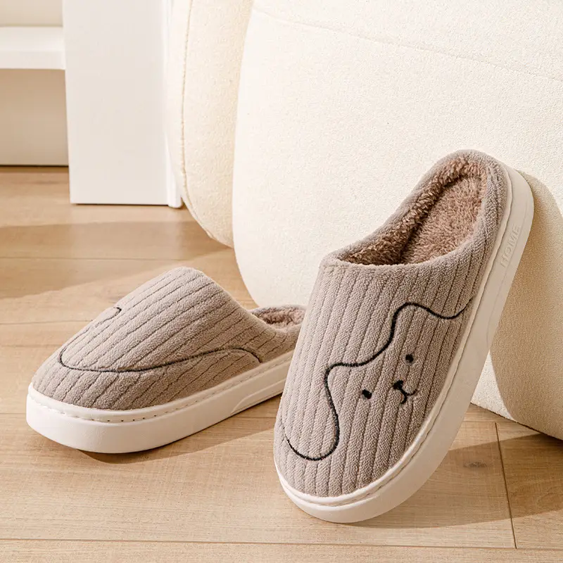 Cotton Slippers for Women to Wear Outside in Winter New Style Indoor Home Thick-Soled Non-Slip Plush Warm Couple Slippers for Men at Home