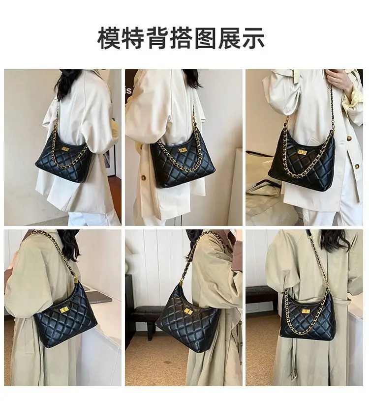 Black Quilted Shoulder Bag with Gold Chain for Women — feature 2
