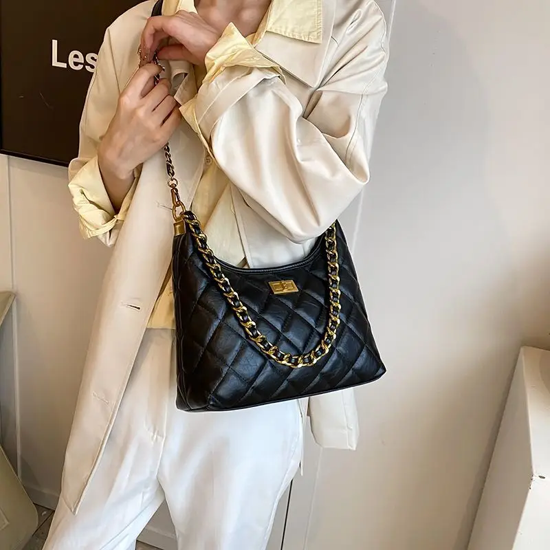 Black Quilted Shoulder Bag with Gold Chain for Women — feature 23