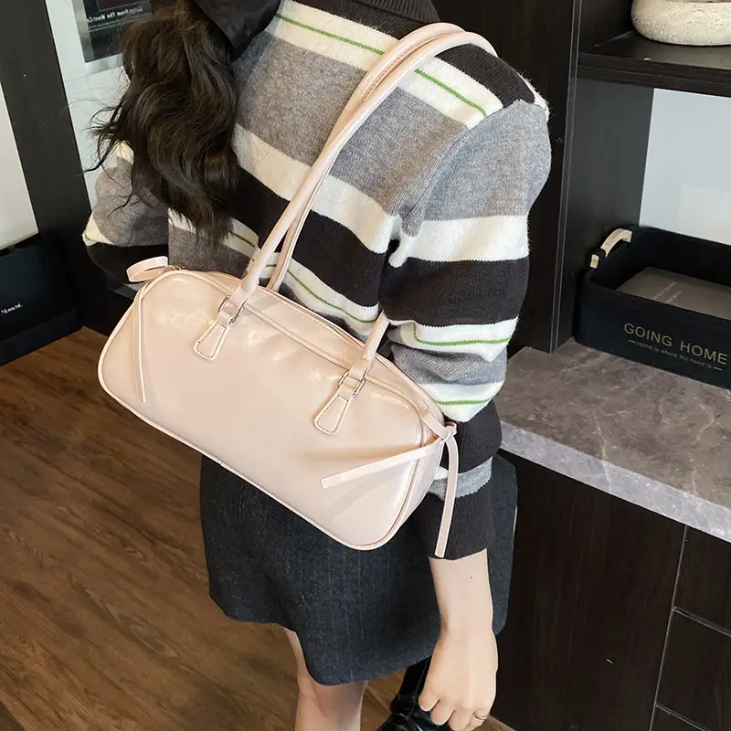 Korean Fashion Underarm Bowling Bag 2025 White - Image 8