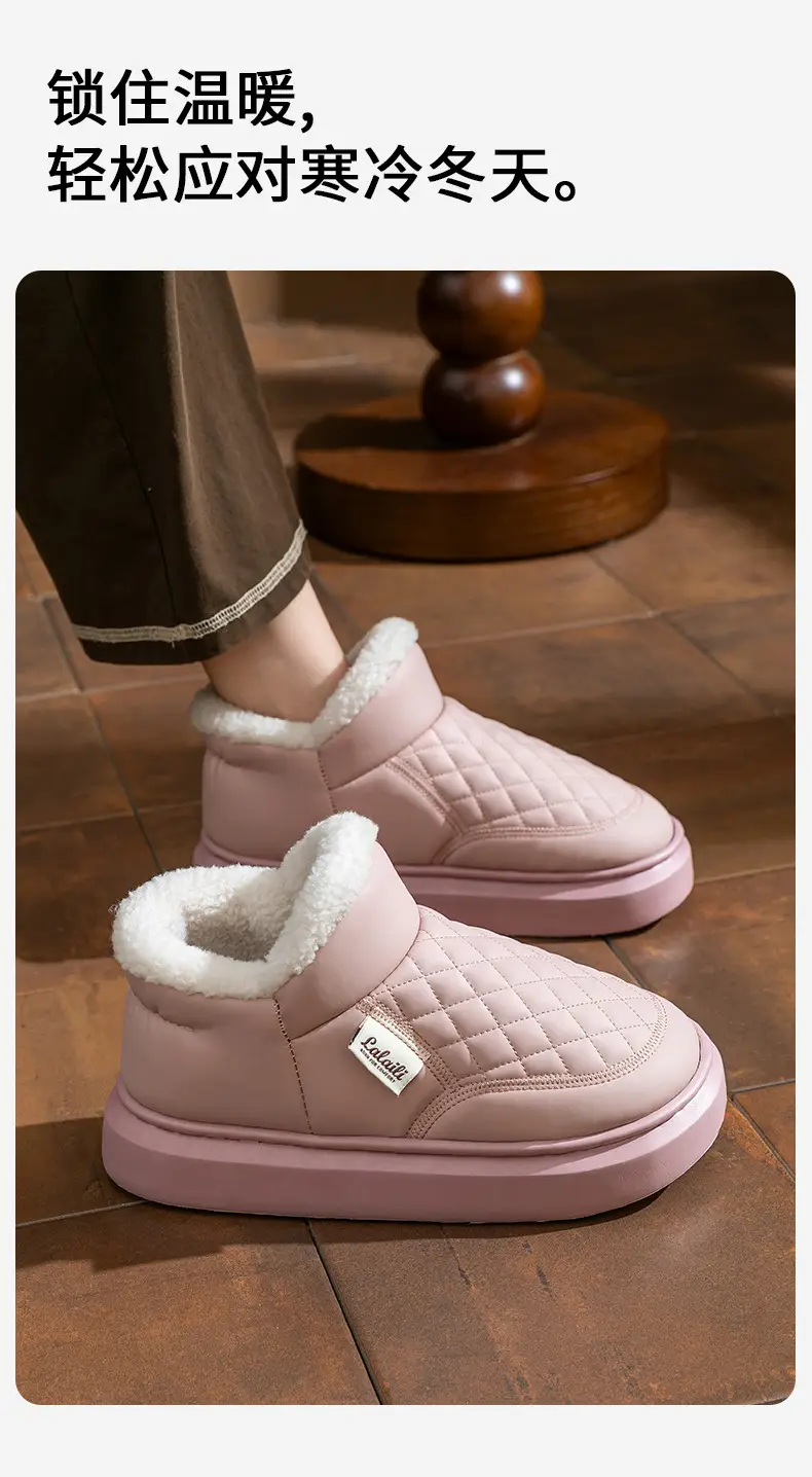 Waterproof Cotton Shoes for Men and Women in Winter 2025 New Style Fleece-Lined and Thickeneded Heel Cotton Slippers Warm Outer Snow Boots for Men — feature 6