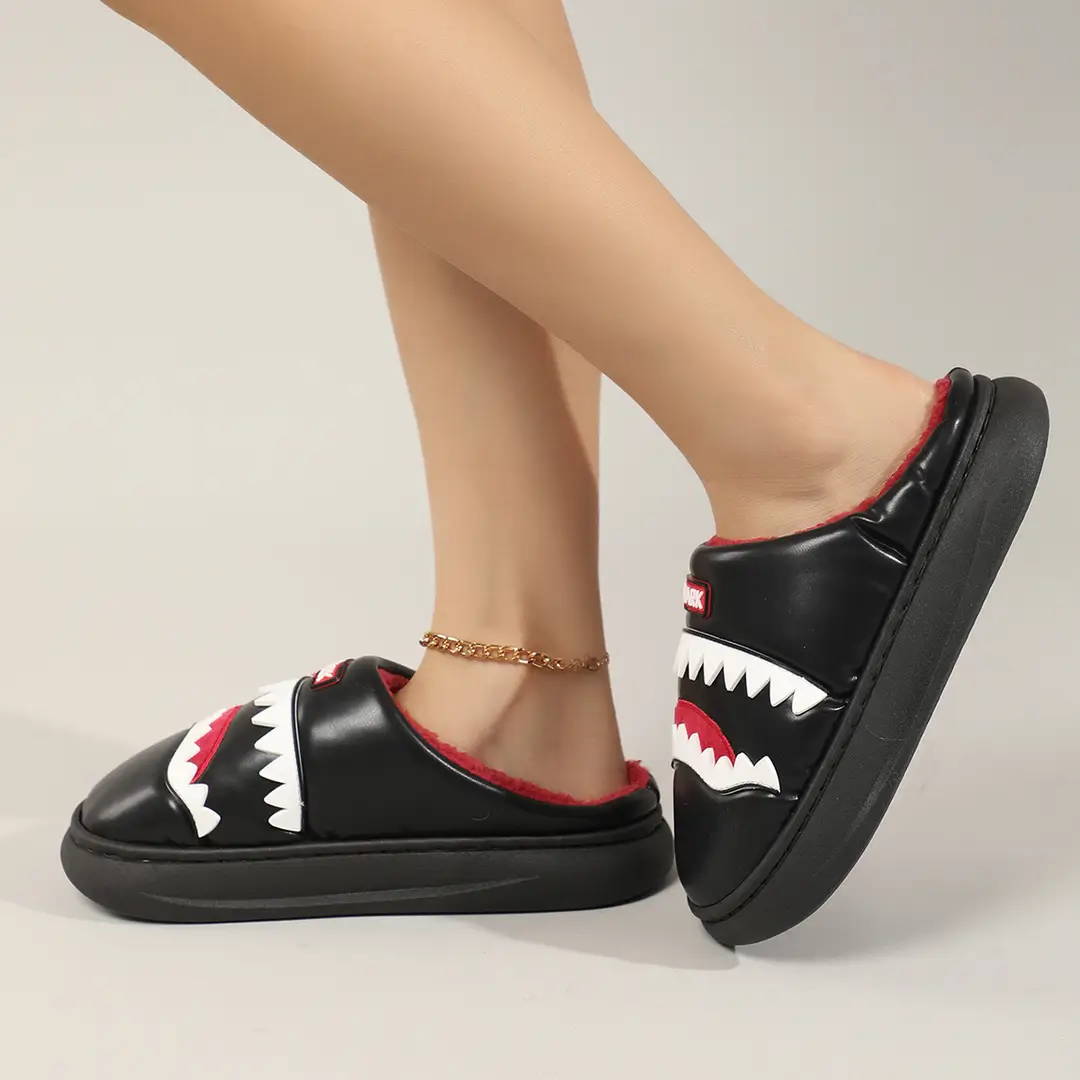 Shark Slippers Winter Waterproof and Warm Thick-Soled Non-Slip Indoor Home Use for Couples and Women - Image 3