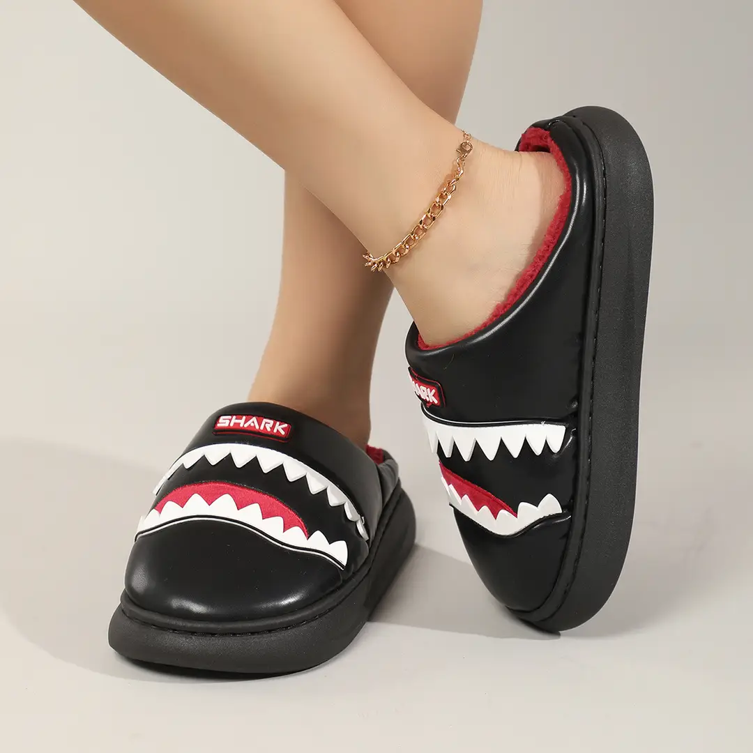 Shark Slippers Winter Waterproof and Warm Thick-Soled Non-Slip Indoor Home Use for Couples and Women - Image 4