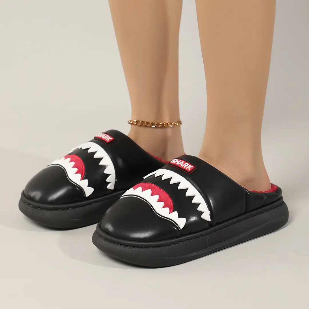 Shark Slippers Winter Waterproof and Warm Thick-Soled Non-Slip Indoor Home Use for Couples and Women - Image 5