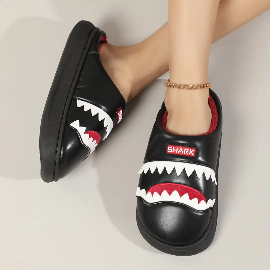 Shark Slippers Winter Waterproof and Warm Thick-Soled Non-Slip Indoor Home Use for Couples and Women