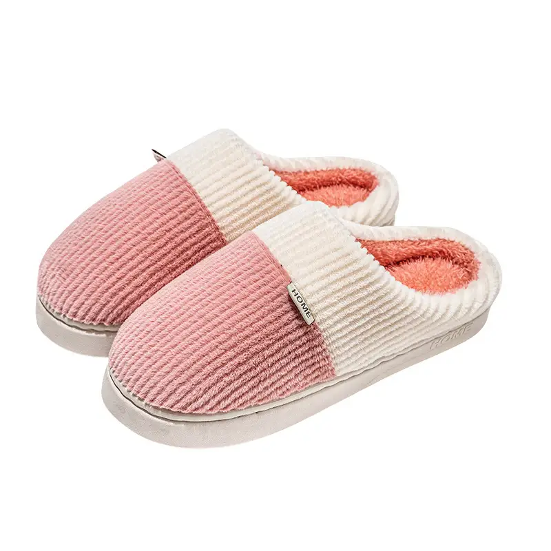 Double-Layered Plush Cotton Slippers for Women, Autumn and Winter Indoor Home Use, Warm and Thick-Soled, Couple's Wedding Slippers for Men