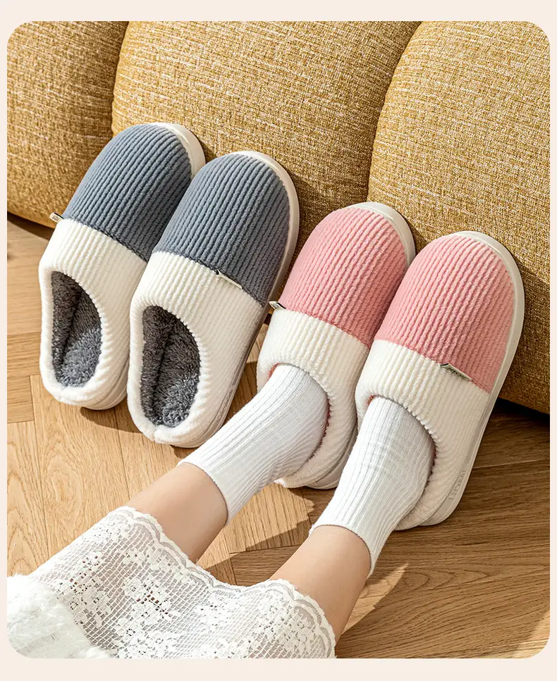 Double-Layered Plush Cotton Slippers for Women, Autumn and Winter Indoor Home Use, Warm and Thick-Soled, Couple's Wedding Slippers for Men — feature 13