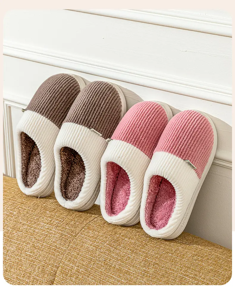 Double-Layered Plush Cotton Slippers for Women, Autumn and Winter Indoor Home Use, Warm and Thick-Soled, Couple's Wedding Slippers for Men — feature 18