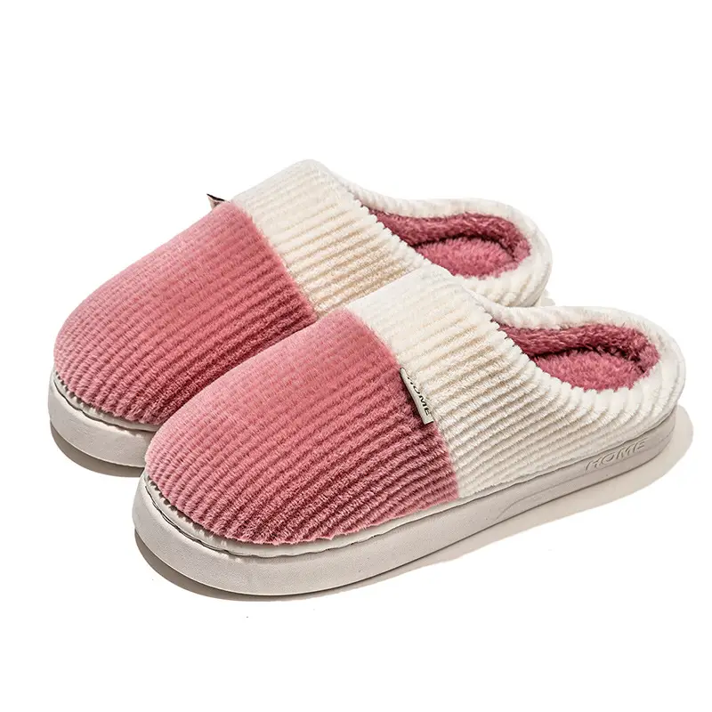 Double-Layered Plush Cotton Slippers for Women, Autumn and Winter Indoor Home Use, Warm and Thick-Soled, Couple's Wedding Slippers for Men