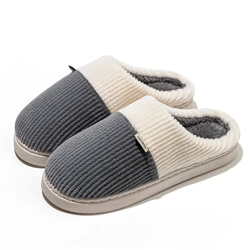 Double-Layered Plush Cotton Slippers for Women, Autumn and Winter Indoor Home Use, Warm and Thick-Soled, Couple's Wedding Slippers for Men