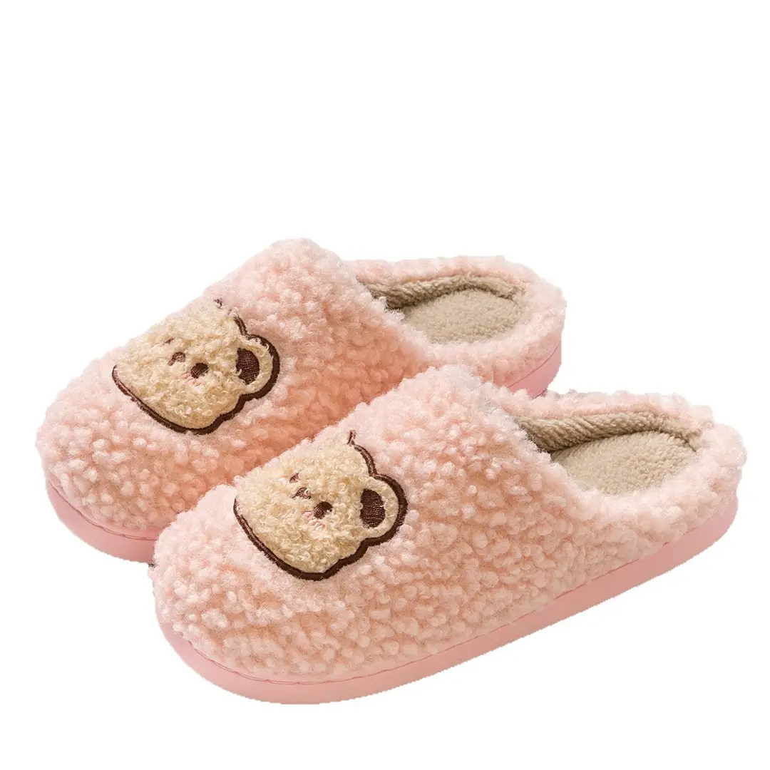 Jialiya Cute Bear Thick-Soled Cotton Slippers for Women Winter 2025 New Indoor Home Plus Velvet Couple Cotton Slippers for Men - Image 10