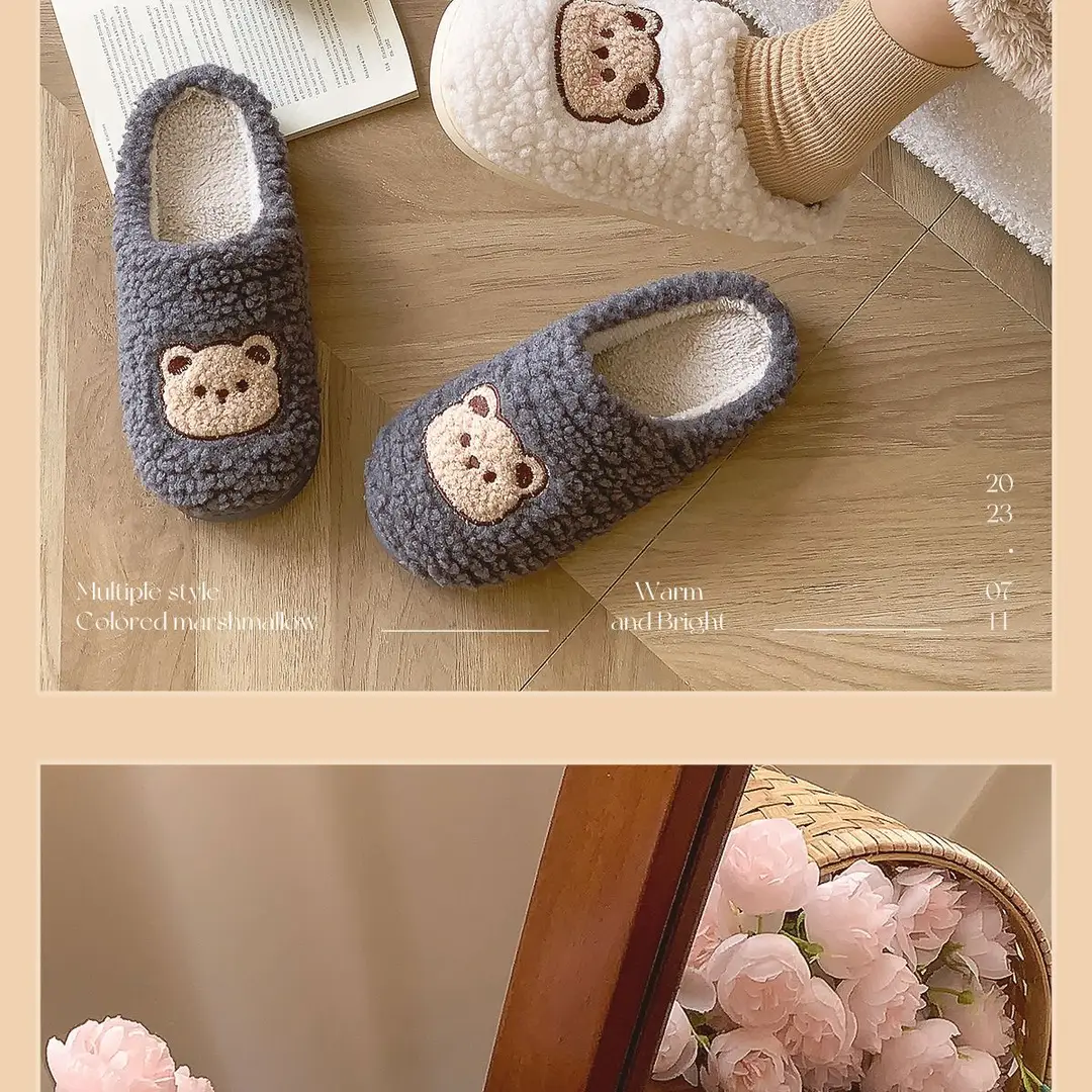 Jialiya Cute Bear Thick-Soled Cotton Slippers for Women Winter 2025 New Indoor Home Plus Velvet Couple Cotton Slippers for Men — feature 13