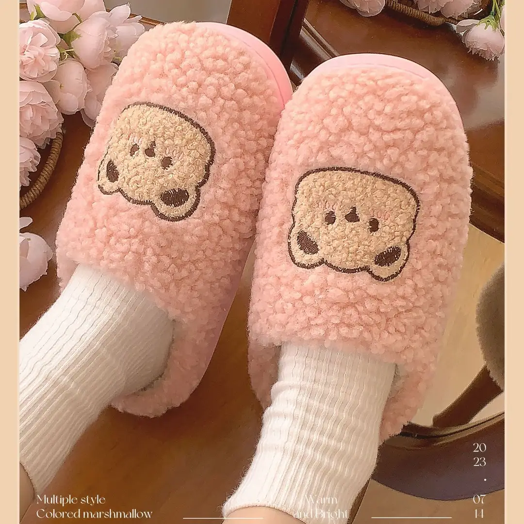 Jialiya Cute Bear Thick-Soled Cotton Slippers for Women Winter 2025 New Indoor Home Plus Velvet Couple Cotton Slippers for Men — feature 14