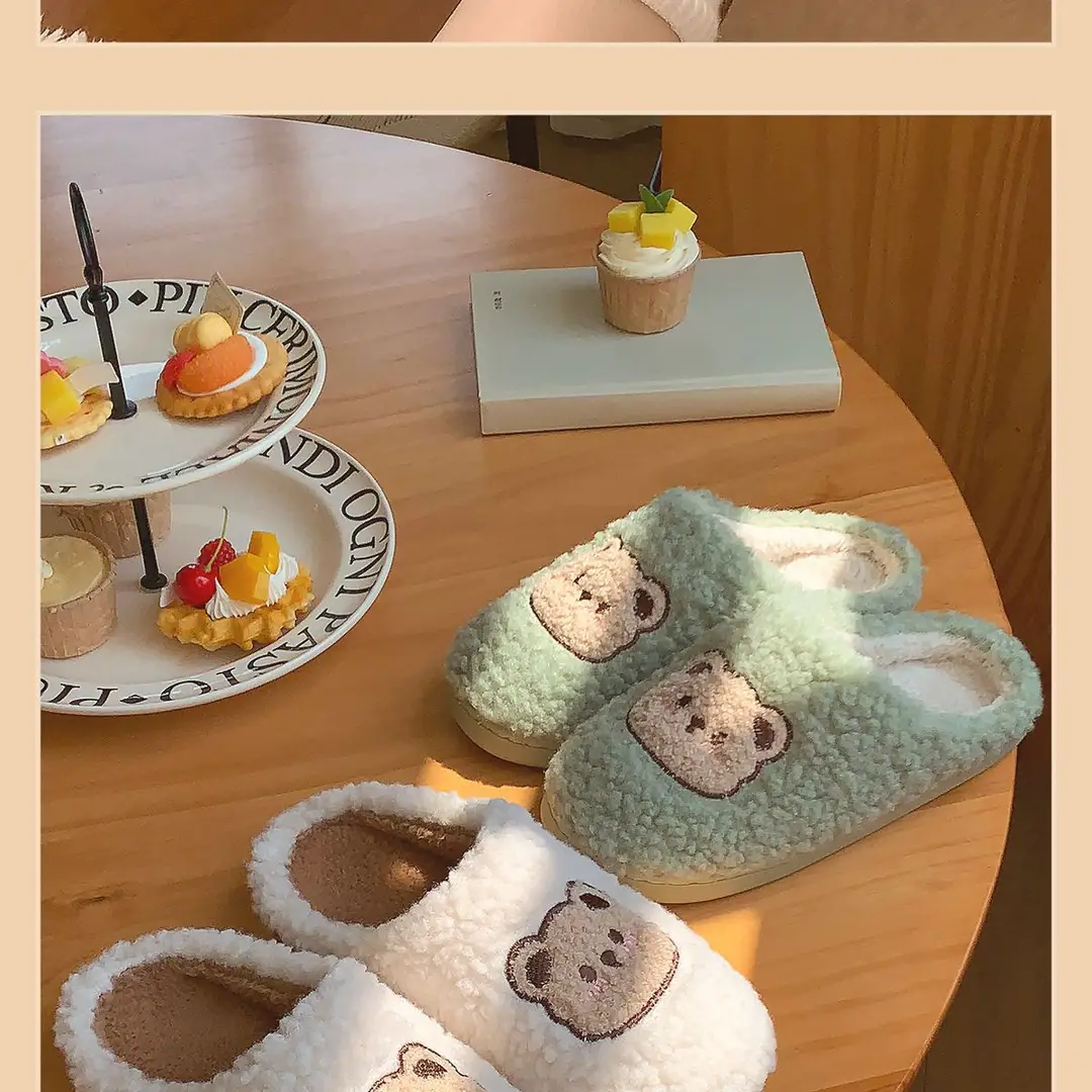 Jialiya Cute Bear Thick-Soled Cotton Slippers for Women Winter 2025 New Indoor Home Plus Velvet Couple Cotton Slippers for Men — feature 15