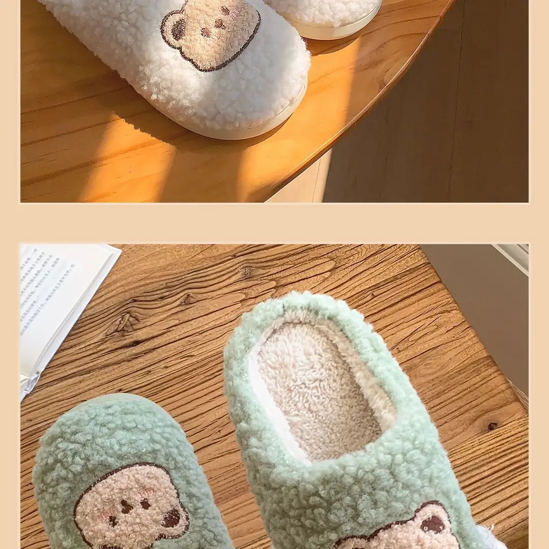 Jialiya Cute Bear Thick-Soled Cotton Slippers for Women Winter 2025 New Indoor Home Plus Velvet Couple Cotton Slippers for Men — feature 16