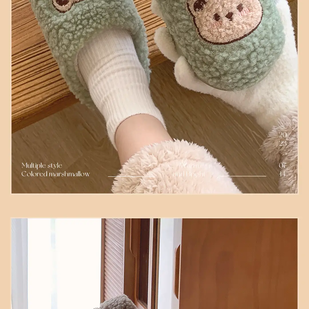 Jialiya Cute Bear Thick-Soled Cotton Slippers for Women Winter 2025 New Indoor Home Plus Velvet Couple Cotton Slippers for Men — feature 17