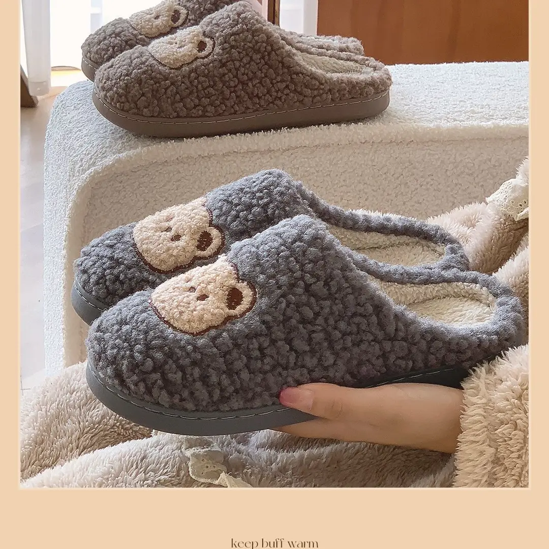 Jialiya Cute Bear Thick-Soled Cotton Slippers for Women Winter 2025 New Indoor Home Plus Velvet Couple Cotton Slippers for Men — feature 18